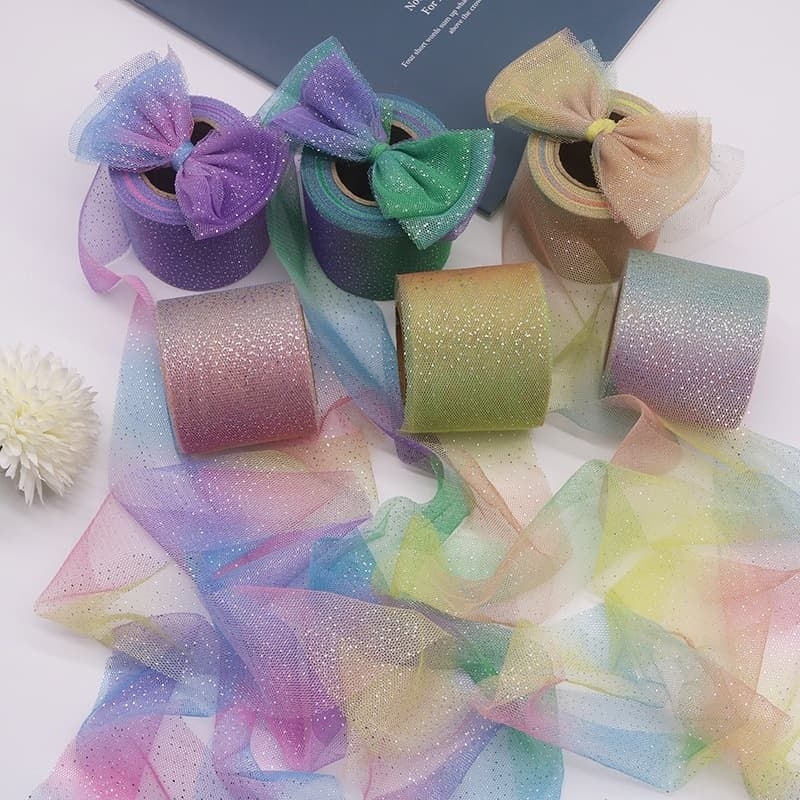 pita tile rainbow gliter/ kain tulle glitter warna/ yard