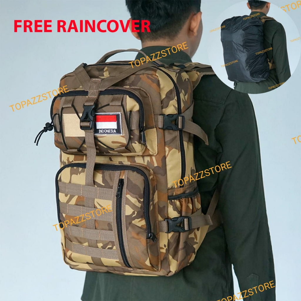 Tas Ransel Tactical Army Loreng Gurun Pelopor Brimob Polisi Militer Tentara TNI Raincover