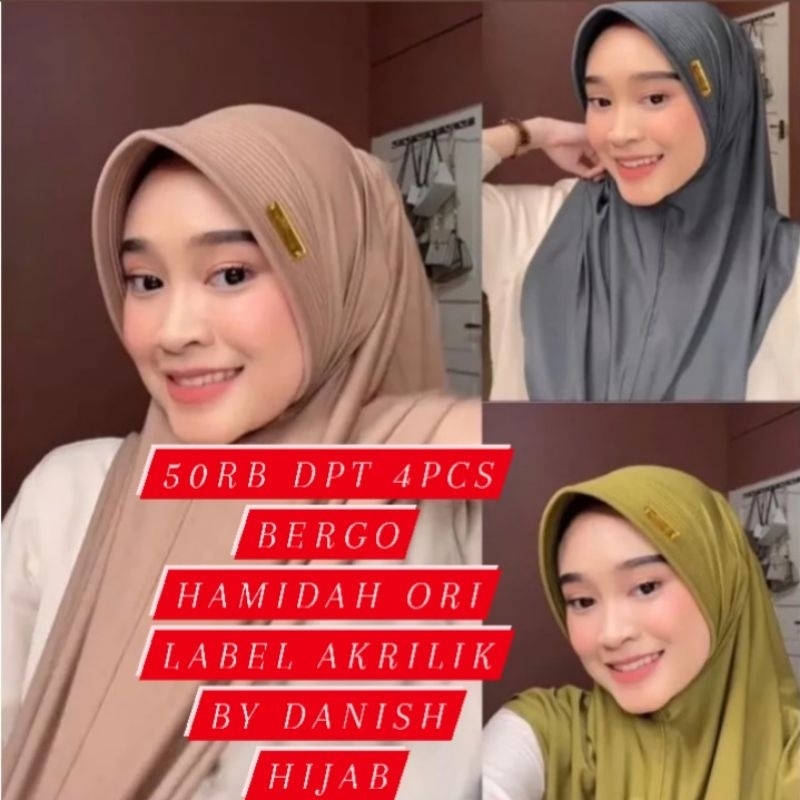 (Dapat 4pcs)promo bergo hamidah ori label akrilik  by danish hijab