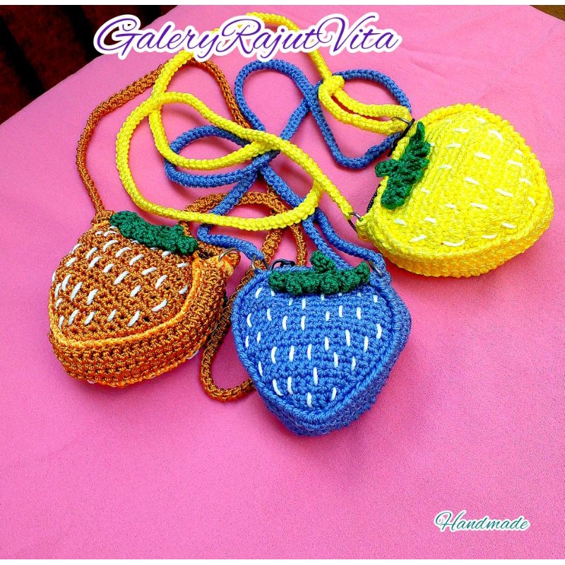 Tas Selempang Wanita - Tas Rajut Strawberry, Tas Rajut Anak