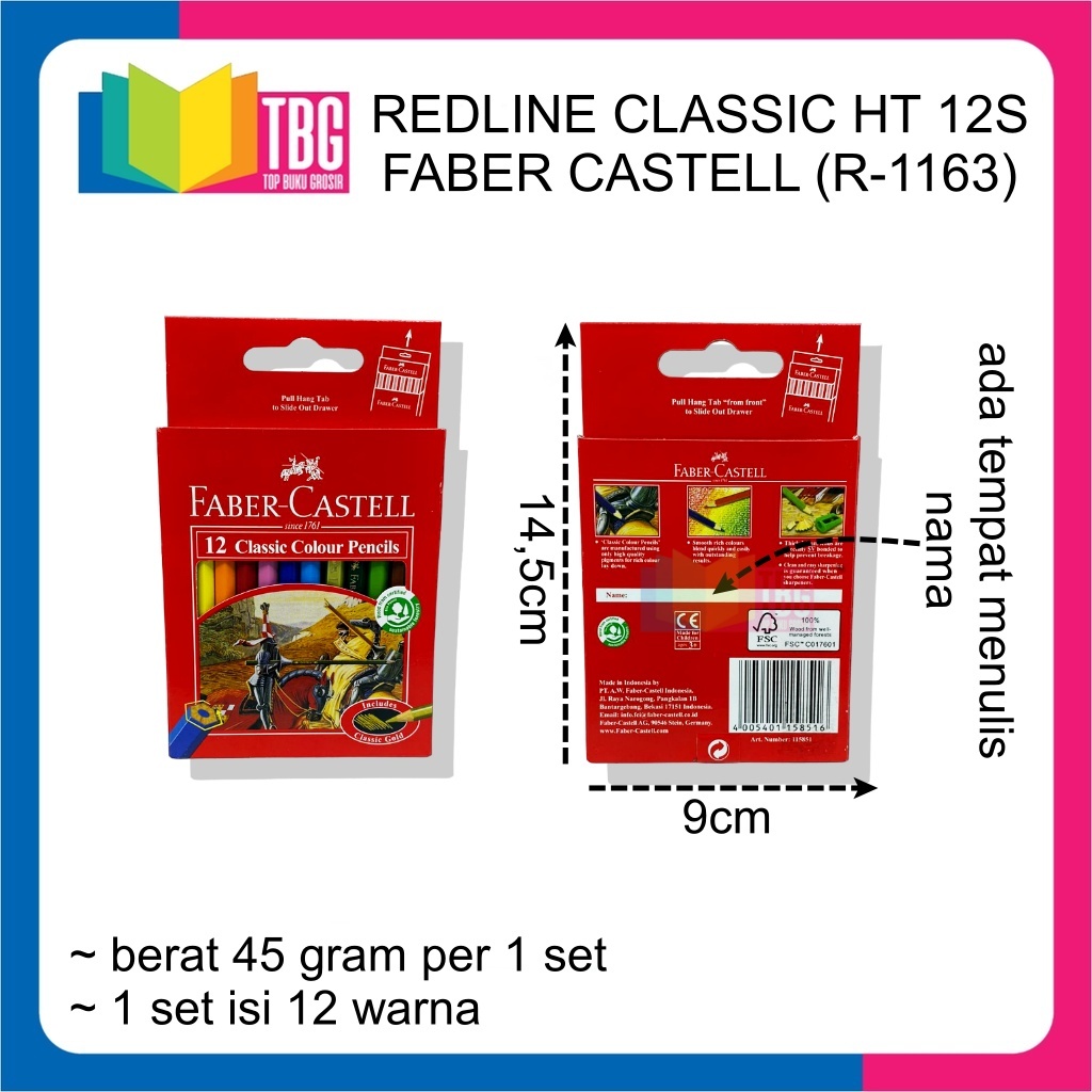 

1 SET (12 WARNA) REDLINE CLASSIC 12S FABER CASTELL / PENSIL WARNA PENDEK / PENSIL WARNA KECIL (R-1163)