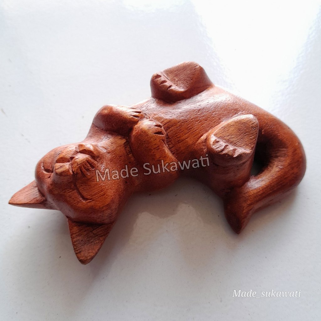 Patung Kayu Kucing Tidur Mini Ukiran Handmade Bali
