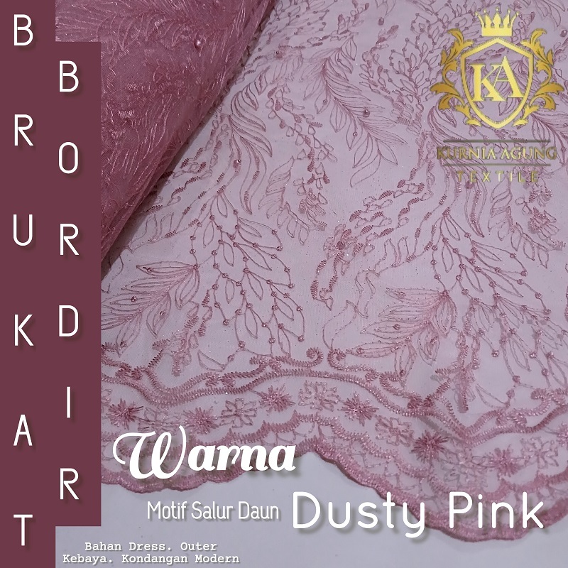 Promo Brukat Tile Motif Salur Daun Warna Dusty Pink Bahan Kebaya/Seragam Bridesmaid/Dress/Gaun Mewah