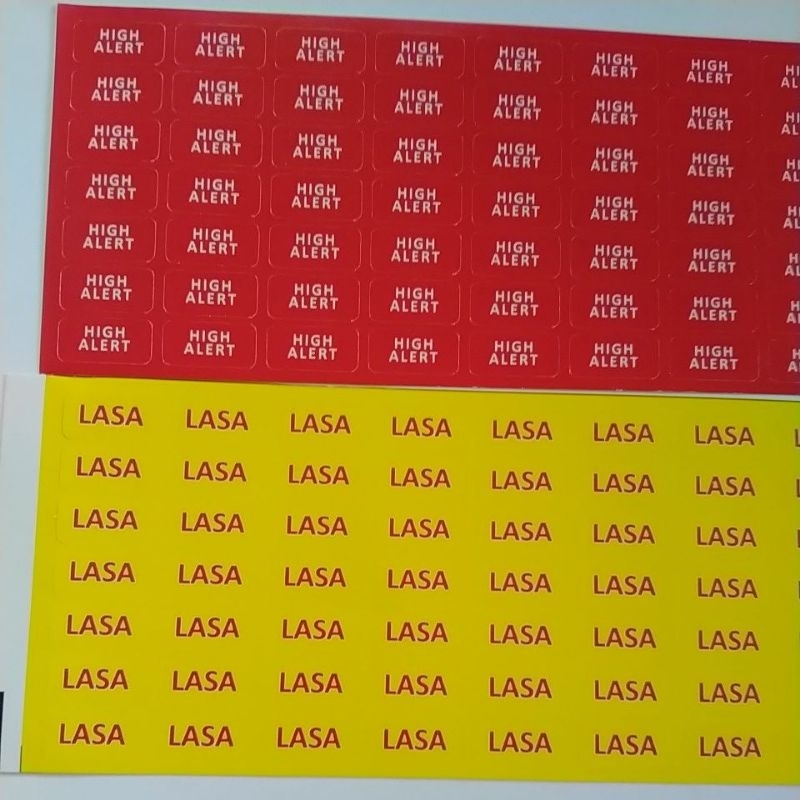 

stiker label lasa dan high alert persegi