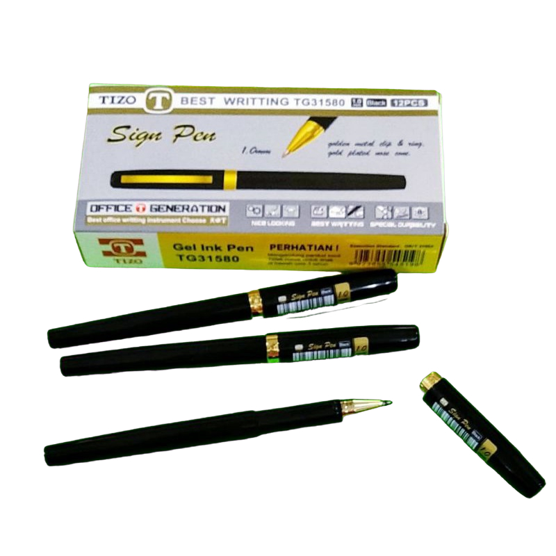 Tizo Gel Ink Pen TG-31580 /Tizo Sign Pen  Hitam  1.00mm (1 Pak isi 12 pcs)