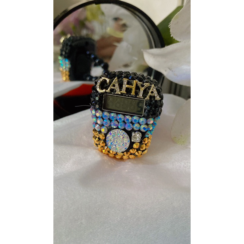 TASBIH DIGITAL CANTIK MUTIARA BLINK BLINK HITAM PUTIH GOLD FREE NAMA