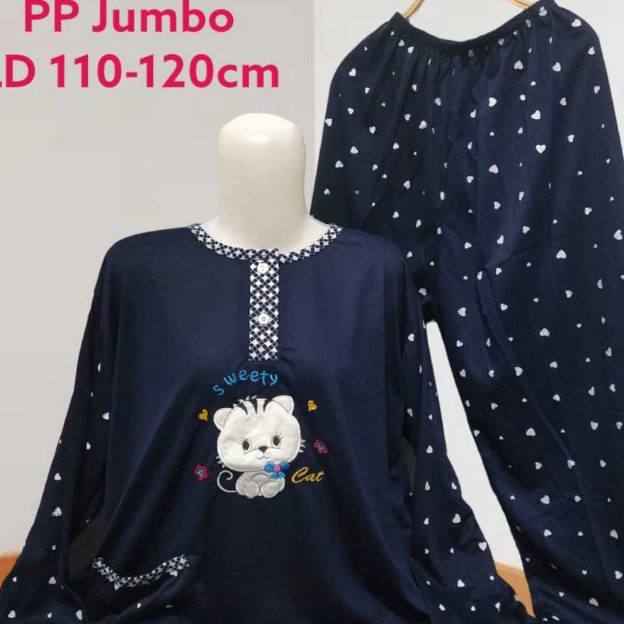 Diskon Set PP Baju Tidur Kaos Lengan Panjang Dan Celana Panjang Jumbo Babydoll Wanita LD 1112cm