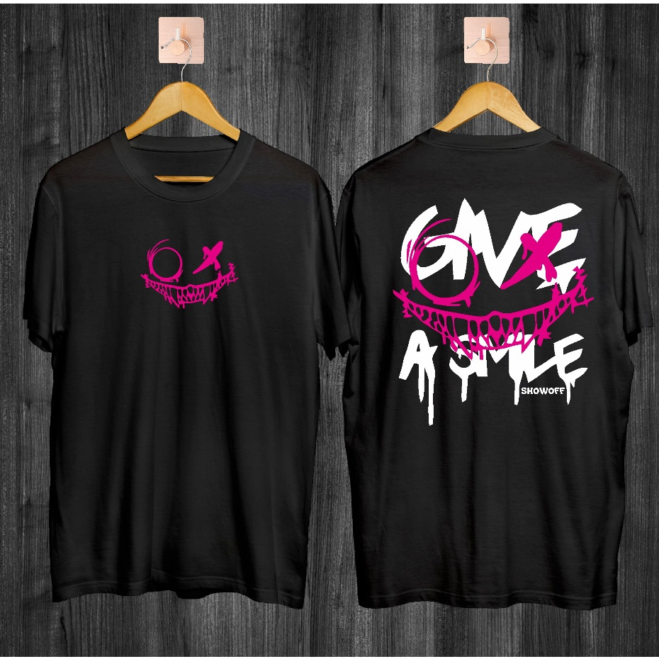 Kaos Tshirt Pria Terbaru Samurai Jepang Give A Smile Warna Hitam Distro Lengan Pendek Motif Sablon B
