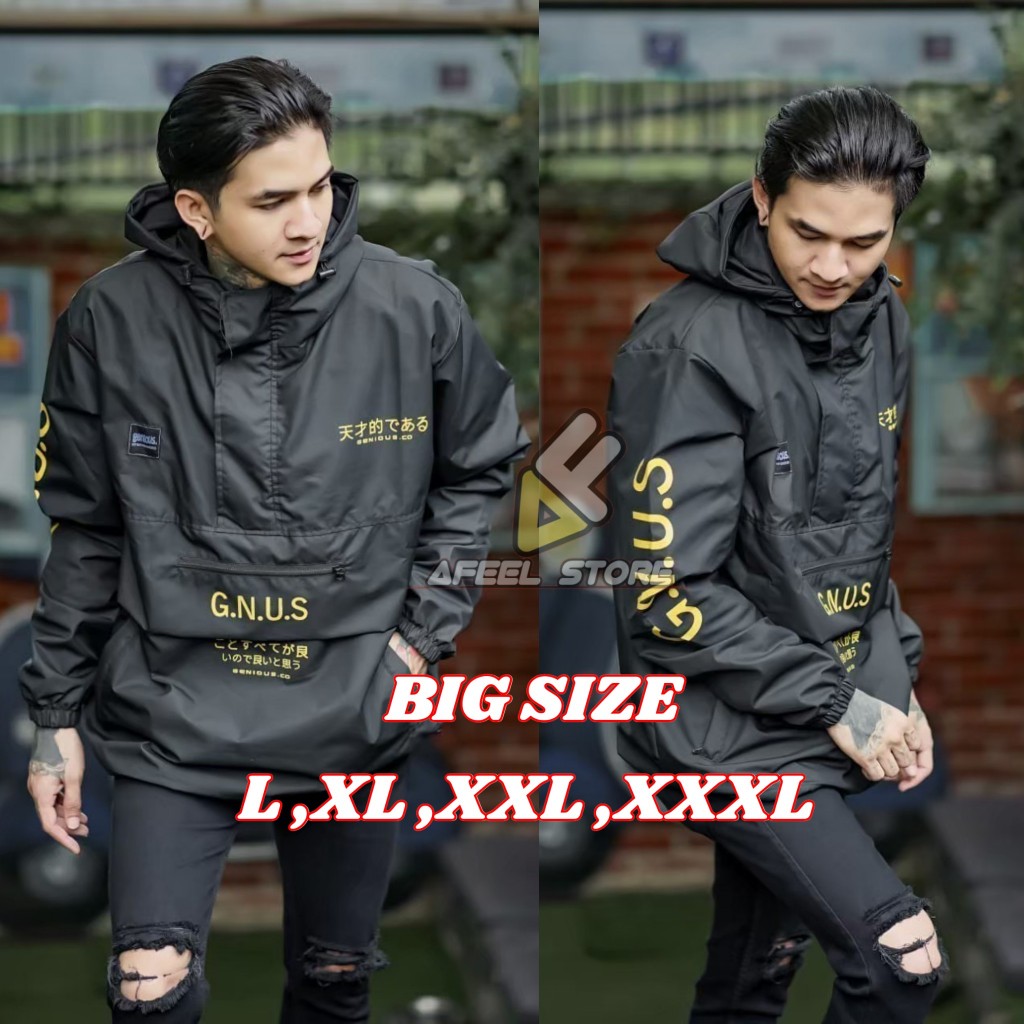JAKET CAGOULE PRIA JUMBO BIG SIZE L, XL, XXL ,XXXL - JACKET PRIA COWOK PARASUT BIG SIZE WATERPROOF O
