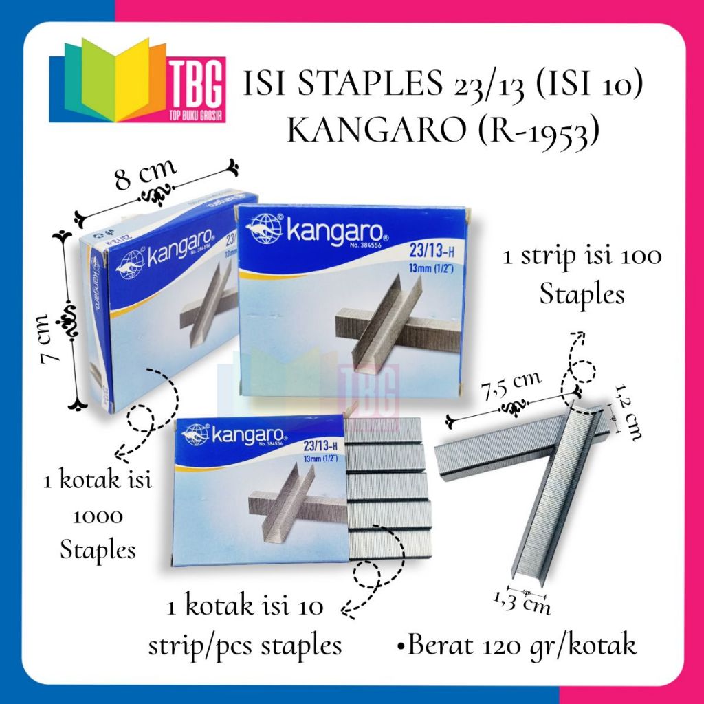 

1 KOTAK KECIL ISI STAPLES NO 23/13 KANGARO/ REFILL STAPLER (R-1953)