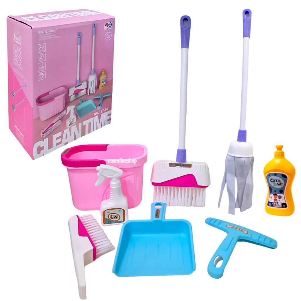 Sanitary Ware Green Pink Clean Time Mainan  Cleaning Set Pretend Plays Mainan Sapu Bersih Bersih Anak Sanitary Ware