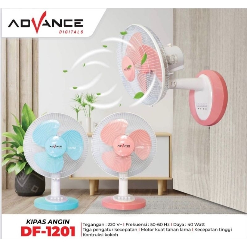 BATAM - ADVANCE DF1201 DF 1201 desk fan wall fan kipas angin meja 12 inch pink biru