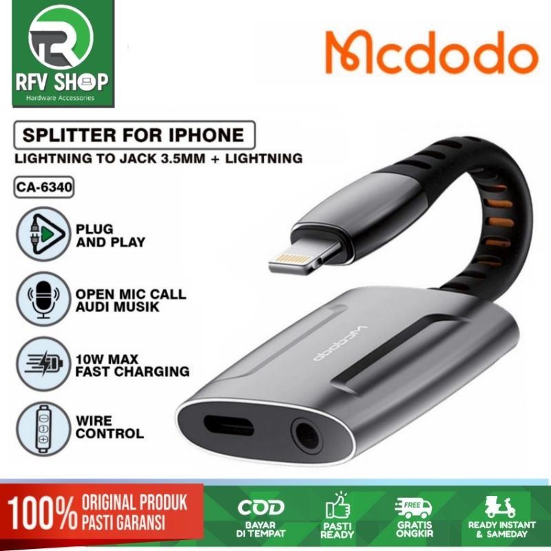MCDODO CA-6340 Lightning to Jack Audio 3,5mm + Lightning Charging