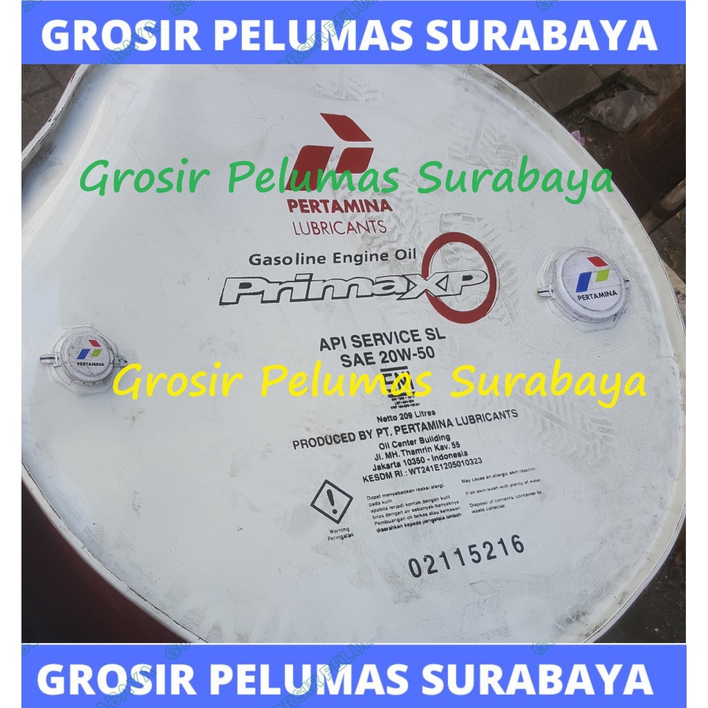 ASLI Oli bensin Pertamina PRIMA XP 20w50 20w/50 SL engine oil drum 209ltr Original