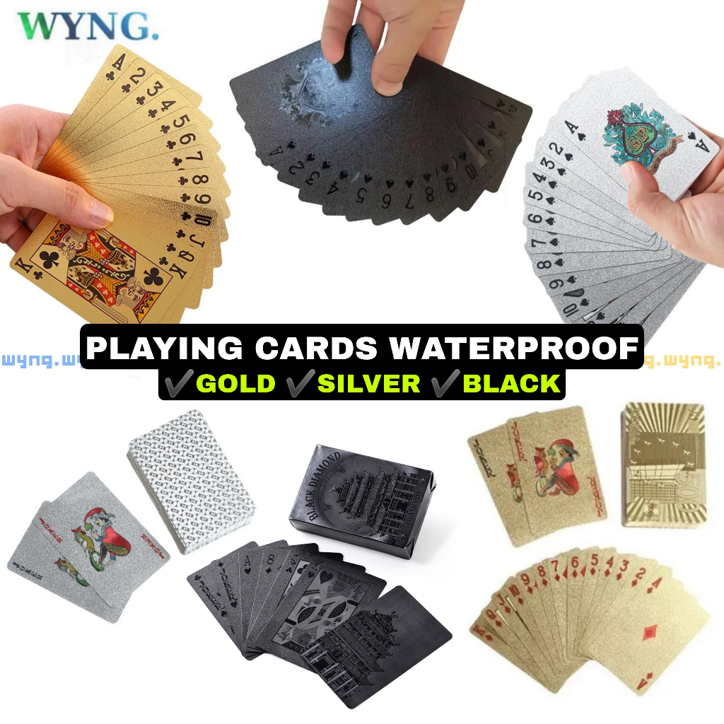 Golden Mainan Kartu Remi Tahan Air Poker Warna Emas Washable Gold Black Waterproof Playing Card PVC 