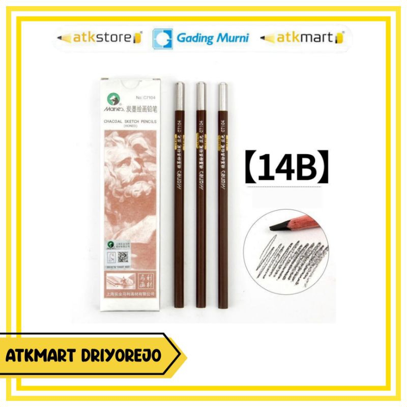 

(12 PCS) MARIES CHARCOAL PENCIL C7104-14B SUPER DARK - PENSIL SKETSA - PENSIL GAMBAR