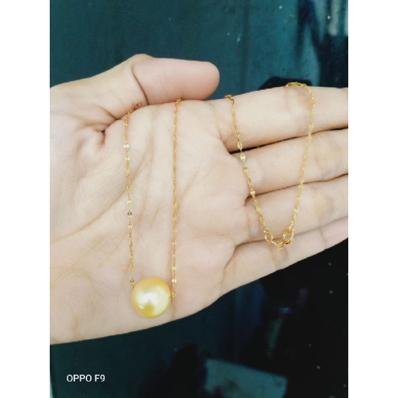 kalung pecah kopi perak lapis emas 22k mutiara laut asli lombok