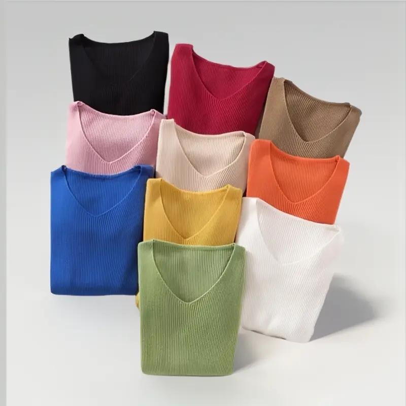 Baju Rajut Wanita Import ( V-NECK ) Kaos Lengan Panjang