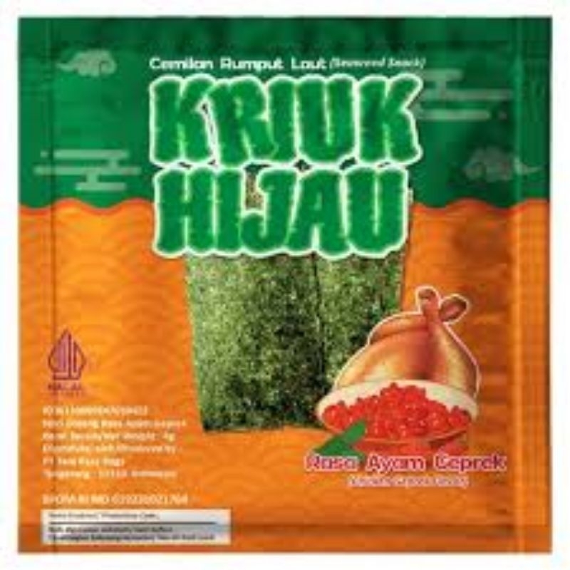 

KRIUK HIJAU CAMILAN RUMPUT LAUT RASA AYAM GEPREK 1 BOX ISI 12 SACHET