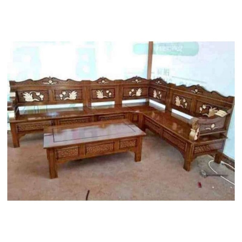 kursi Tamu Sudut minimalis Bagong Full Kayu Jati kursi tamu pojok jati minimalis kursi meja tamu Jat