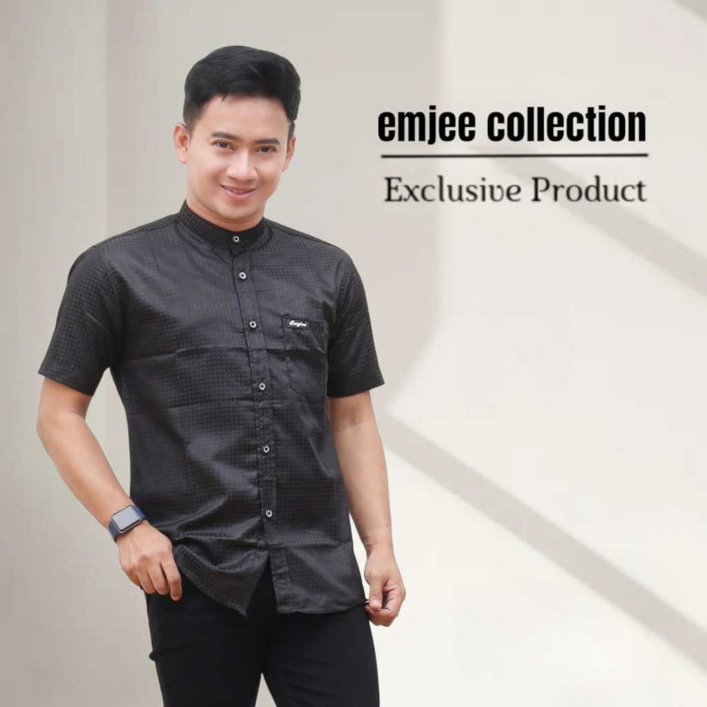 Baju Koko Songket Hitam Embos Lengan Pendek EMJEE