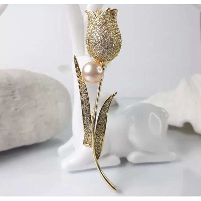 Bros Pin Rhodium Lapis Emas 18 karat Mutiara Air Tawar Asli Lombok Aksesoris Perhiasan Bross Bros Pi