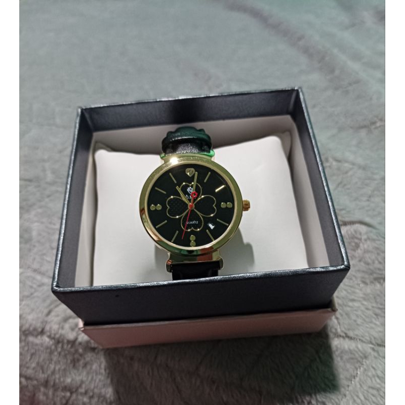 Jam Tangan Wanita OMJ Original (Motif Bunga Hitam).