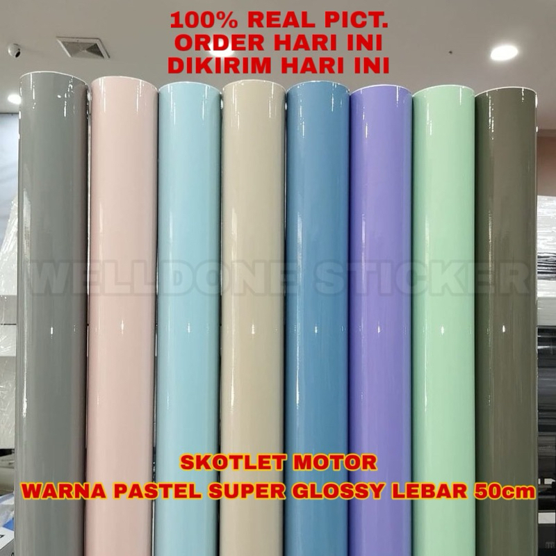 skotlet motor pastel superglossy bebas pilih warna stiker hijau pastel