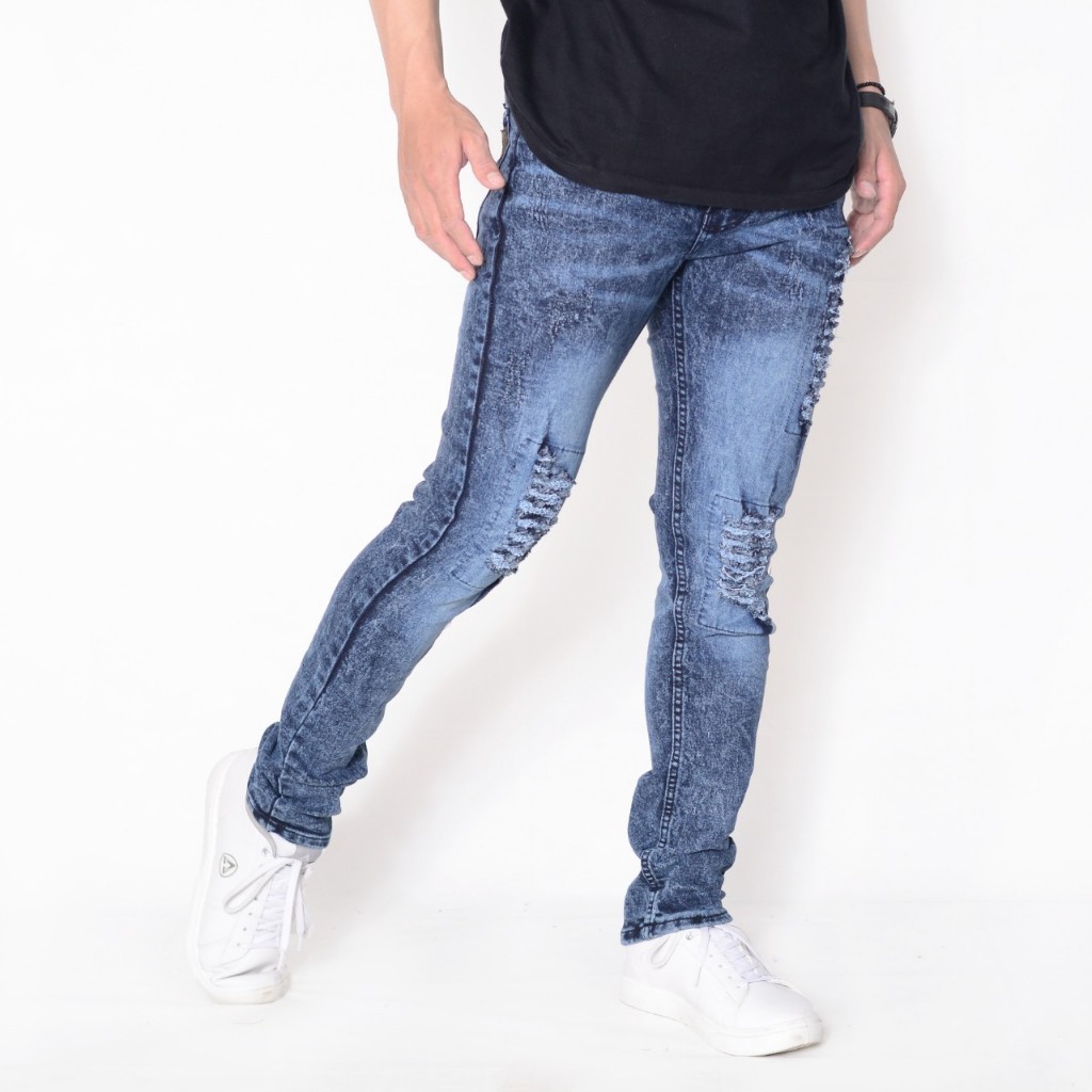Underline Celana Jeans Sobek Denim Pria Quim Grey Sandwash