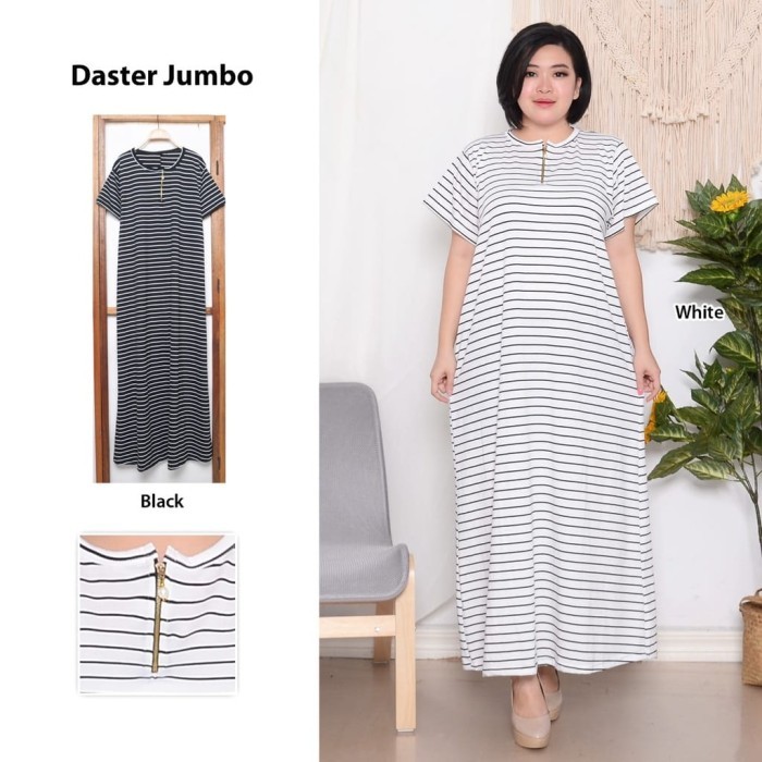 Daster Panjang Jumbo Motif Salur Bahan Spandek Bisa Melar Nyaman di Pakai Size XXL LD 120-140cm Maks