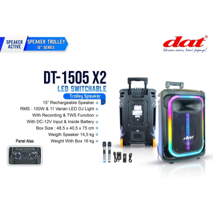Speaker Portable Wireless DAT DT1505X2 15 Inc Free 2 Mic Wireless