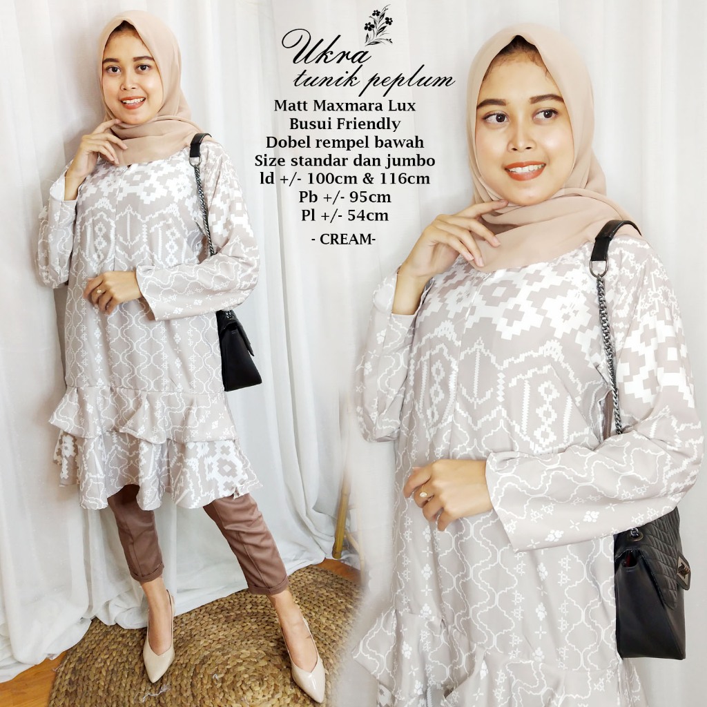 Ukra Tunik Peplum  Bahan Matt  Maxmara TERBARU Model Rempel Bawah/Tunik Ukra Peplum Rempel/Standar d