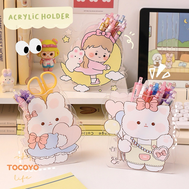 

Acrylic pen and brush holder l Korean organizer l Kotak pensil Aesthetic l Acrylic Premium l Acrylic tebal l Pencil Holder l Kotak makeup l Stationary Box l Bunny Bear Girl Acrylic