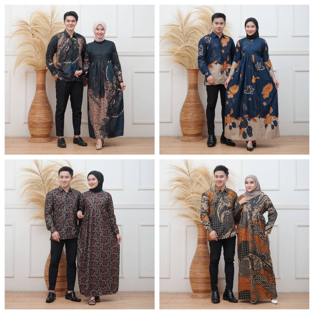 Couple Dress Gamis Batik Murah Ukuran Standar Jumbo Motif Bunga Bahan PoliMikro Couple BATIK Model 3