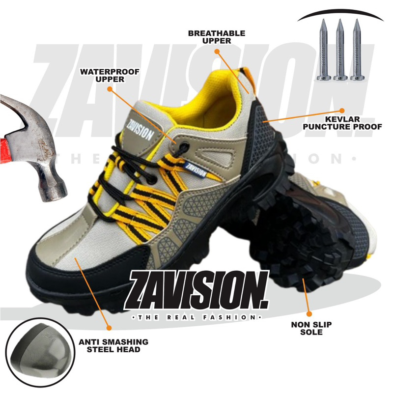TERBARU ZAVISION sepatu safety ujung besi sepatu hiking sepatu gunung adventure shoes karet premium