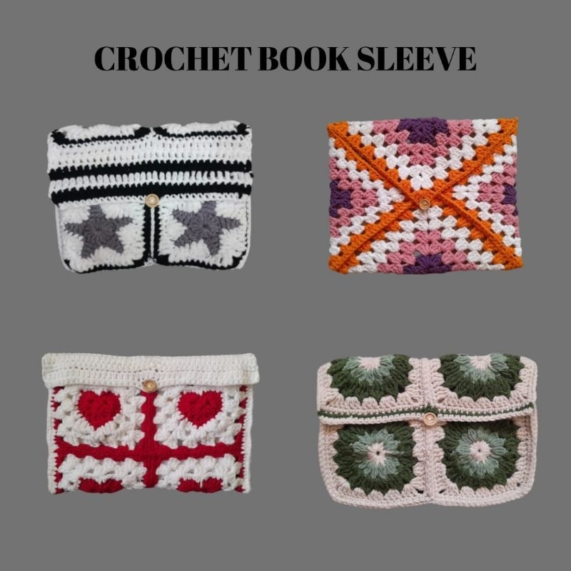 (Pre-Order) Tas buku rajut | Crochet Book Sleeve | Tas Buku Rajut | Wadah Buku | Cover Buku| Sarung 
