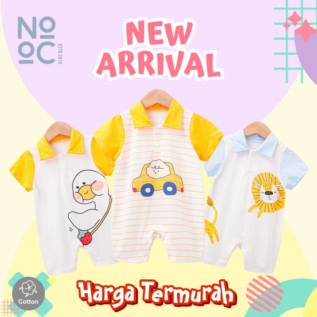 Nooc Baju Bayi Romper Kombinasi Kerah dan Lengan | Romper Bayi Motif Laki-laki Perempuan Cotton