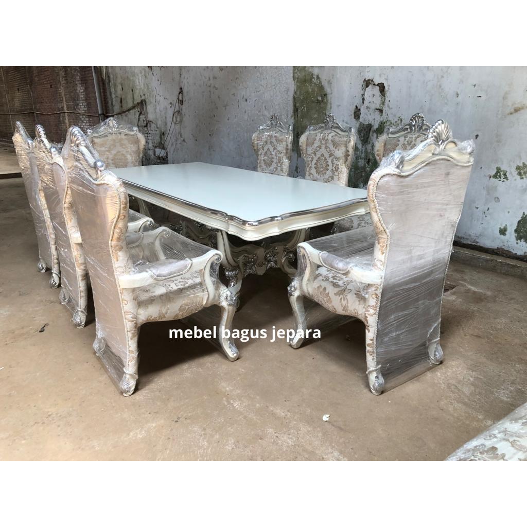 Meja Makan Mewah Sultan / Meja Makan Jati Duco Putih