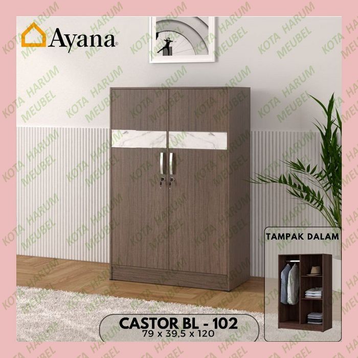 lemari baju pakaian pendek murah 2 pintu ayana castor bl - 102 120 cm kayu olympic coklat bandung ga