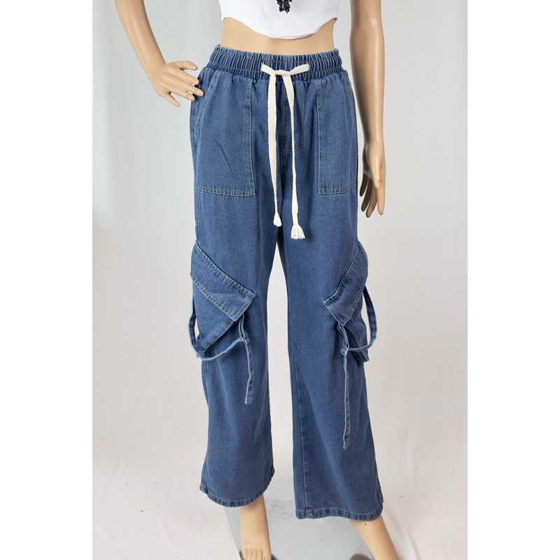 Celana Cargo Jeans Wanita Loose Fit - JR Fashion - Denim Cargo Pants