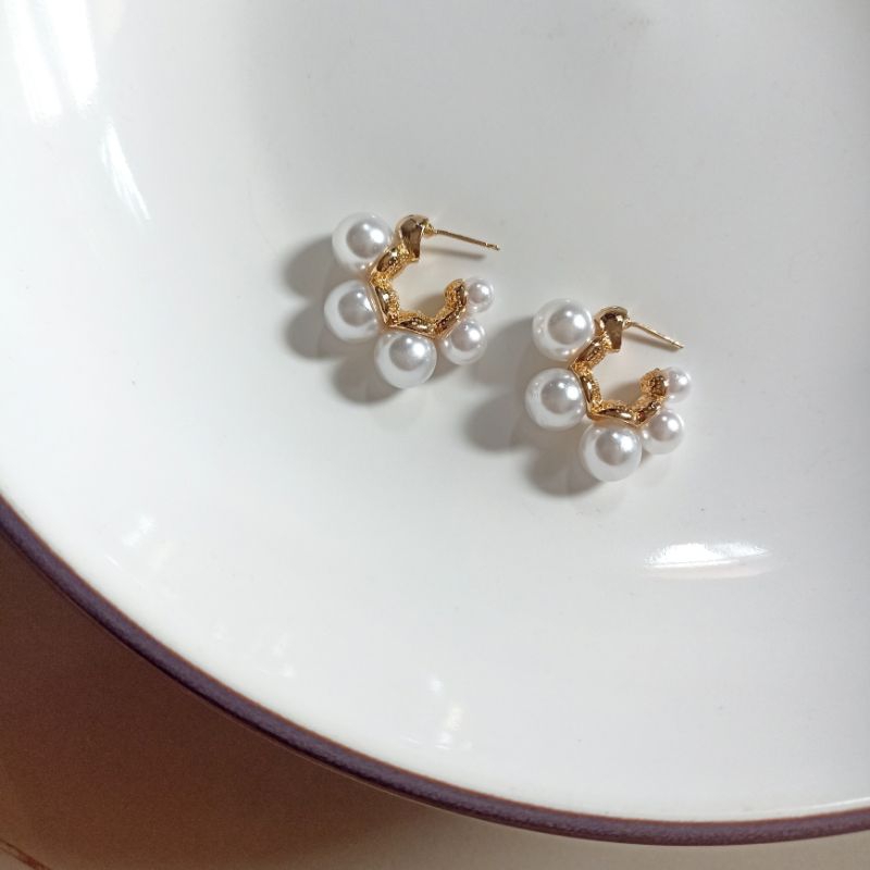 Anting Bulat Mutiara Gold