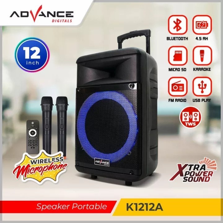 SPEAKER MEETING PORTABLE ADVANCE K-1212A 12 Inci 2 Mic Wireless / BLUETOOTH USB FLASHDISK SD CARD MP