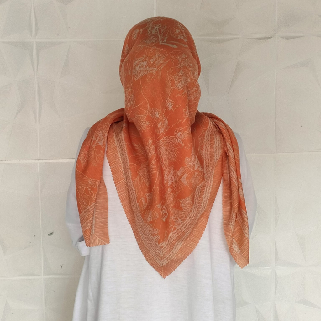 Hijab Motif Warna Orange Jilbab Motif Segi Empat Krudung