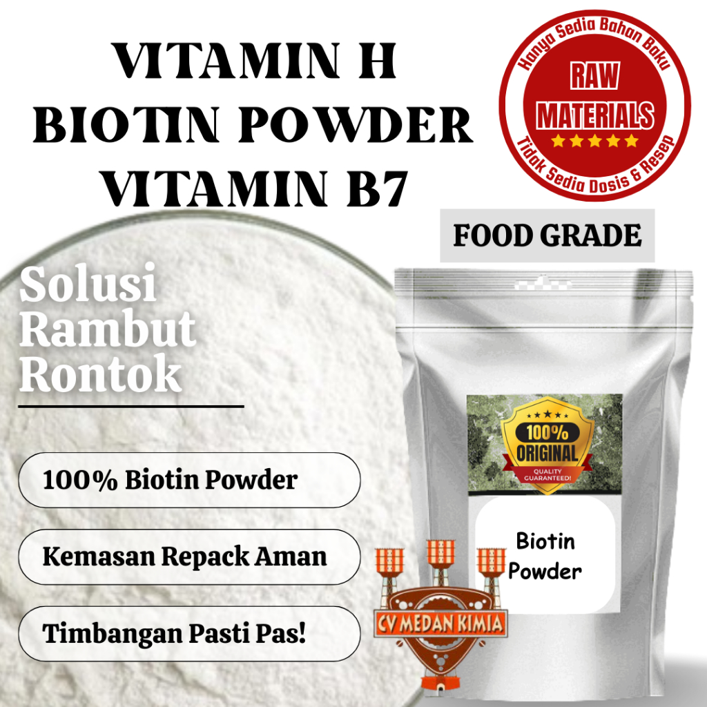 Pure Biotin 1 gr Vitamin B7 Vitamin H Powder Solusi Rambut Rontok Patah BIOTIN USP Food Grade