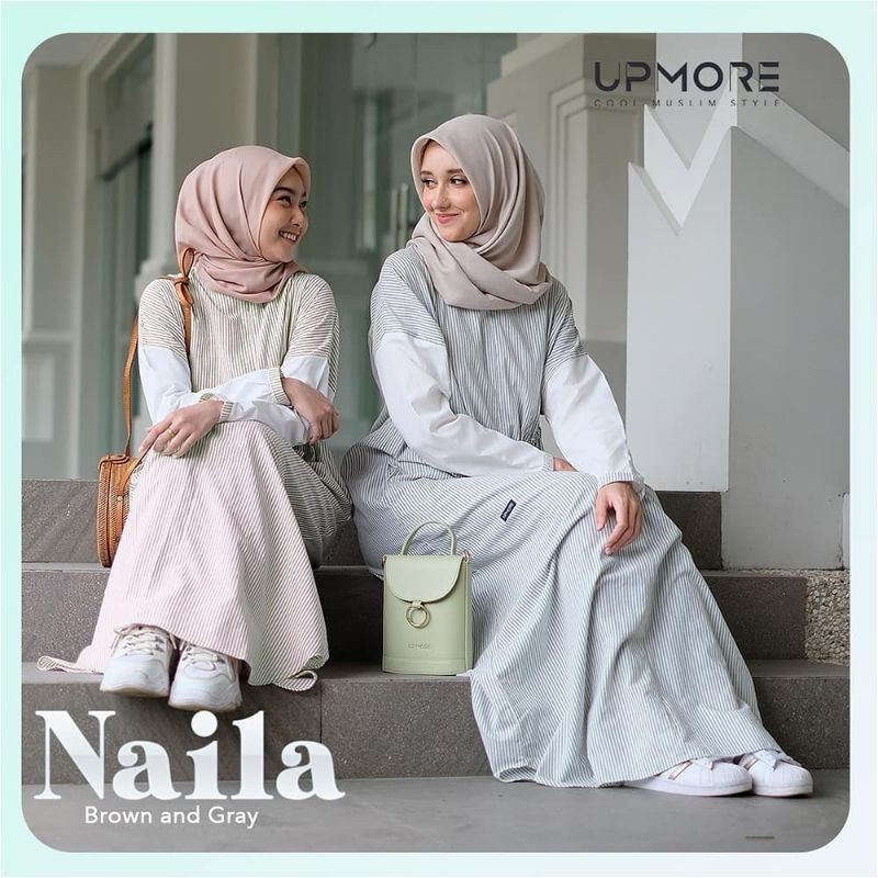 Gamis UPMORE NAILA (Stripper Brown, Stripper Grey) Gamis Katun ORI UPMORE | COD
