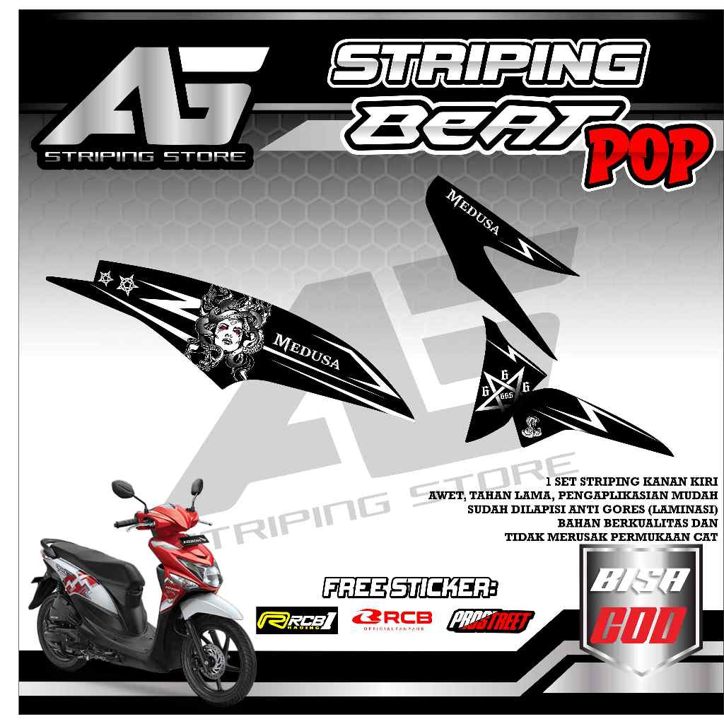 striping beat pop-stiker beat pop medusa,stiker beat pop motif racing