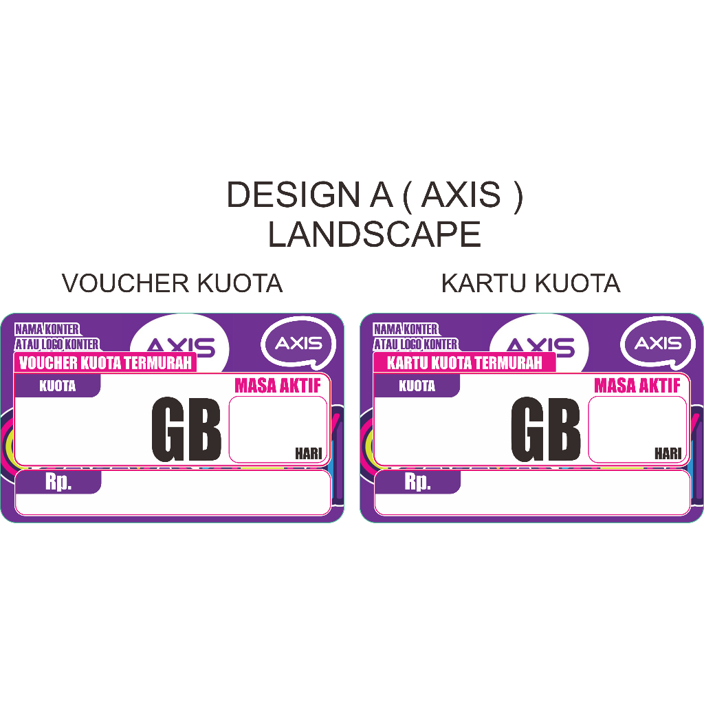 BAHAN TEBAL SEPERTI KTP - LABEL HARGA / PRICE TAG KONTER AXIS VOUCHER KUOTA / KARTU KUOTA LANDSCAPE