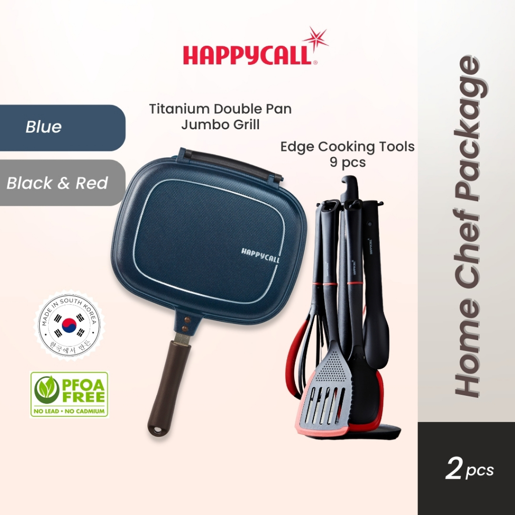 Home Chef Package (Titanium Double pan Jumbo Grill Blue + Edge Cooking Tools 9pcs)