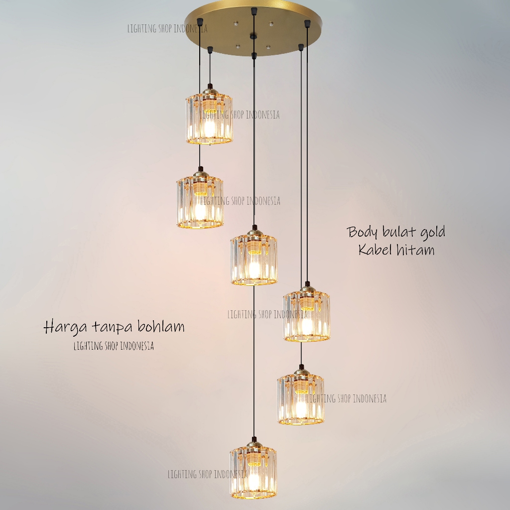 Lampu gantung void 6in1 gold kaca kristal minimalis modern 6 lampu