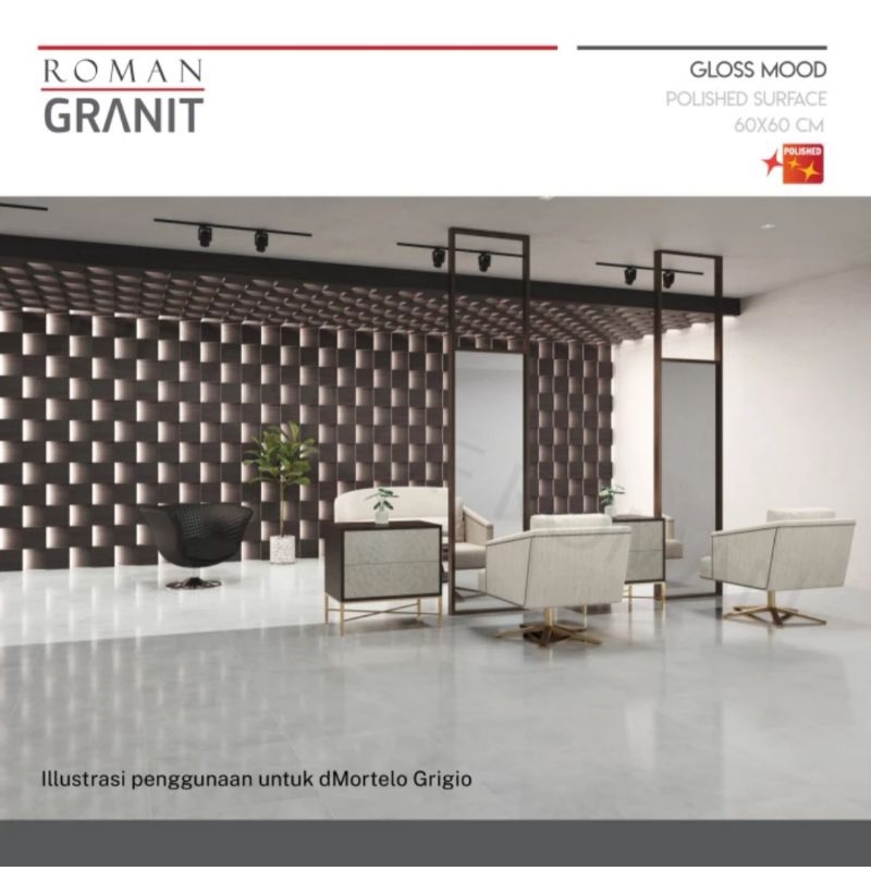 RomanGranit Gloss Mood GT609896FR - dMortelo Grigio 60x60 / granit glossy abu abu / lantai abu abu /